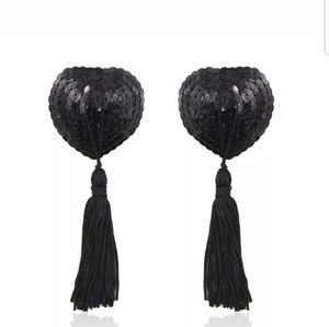 Black Adhesive Lingerie Sequin Tassel Pasties